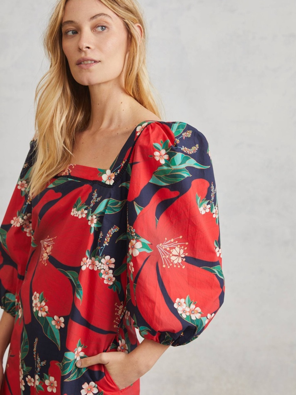 Farm Rio for Anthropologie Red Floral Midi Dress sz Small - Picture 4 of 5